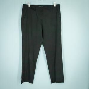 Theory Size 8 Black Palmer A Ankle Length Button Zip Linen Blend Dress Pants